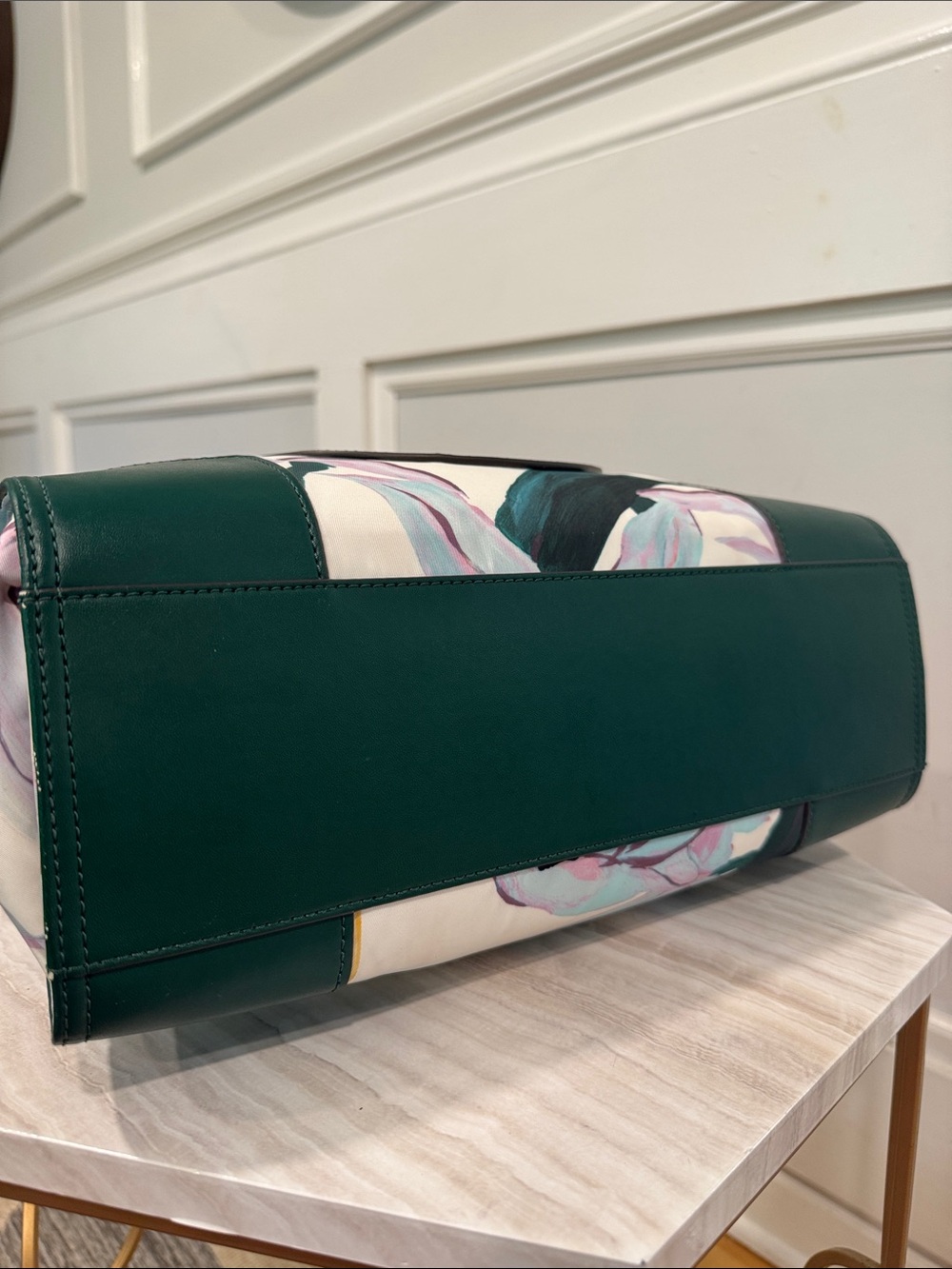 Tory Burch Bag Small Ella Limited Edition Floral Tote with Green Leather Trim - Picture 10 of 17